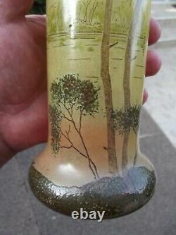 Ancienne paire de petits vases émaillés legras paysage lacustre art nouveau