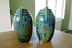 Ancienne paire de vases art déco en grès de Pierrefonds cristallisé céramique