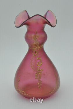 Ancienne paire de vases pâte de verre réhaussée d'émail doré décor art nouveau