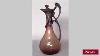 Antique Art Nouveau Amber Glass Pitcher With Pewter Handle