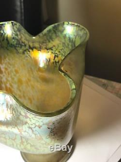 Antique Art Nouveau Iridescent Loetz Art Glass Vase C1905 Frilly Top Stunning