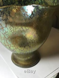 Antique Art Nouveau Iridescent Loetz Art Glass Vase C1905 Frilly Top Stunning