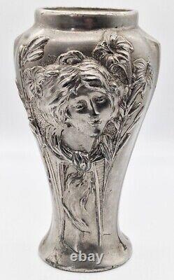 Antique vase pot jarre art nouveau sculpture visages de femmes Georges Flamand