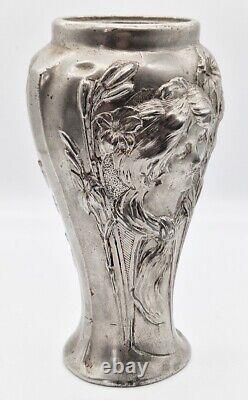 Antique vase pot jarre art nouveau sculpture visages de femmes Georges Flamand