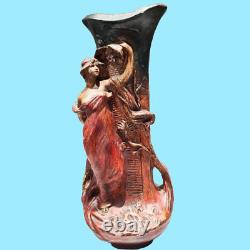 Antiquité Paire vases pots jarres art nouveau terre cuite G. Van Vaerenbergh