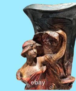 Antiquité Paire vases pots jarres art nouveau terre cuite G. Van Vaerenbergh