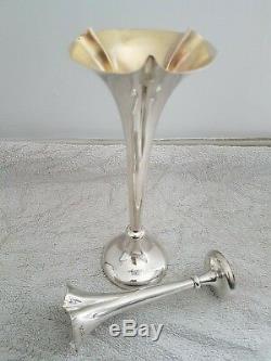 Art Nouveau, 2 Vases Tulipe, Col Évasé, Argent Sterling Vermeil, Poinçons d'Orfèvre