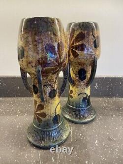 Art Nouveau Austria Autriche Superbe Paire Vases Céramique Jugendstil Vienna