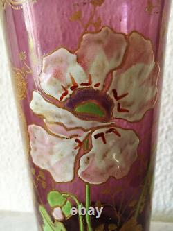 Art Nouveau Deco Vase Tube Emaille Legras Rivoli 1900/fleur Pavot Violine Dorure