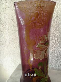 Art Nouveau Deco Vase Tube Emaille Legras Rivoli 1900/fleur Pavot Violine Dorure