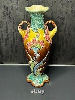 Art Nouveau Fives Lille Gustave de Bruyn Vase en barbotine floral 1900