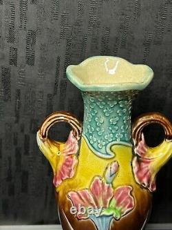 Art Nouveau Fives Lille Gustave de Bruyn Vase en barbotine floral 1900