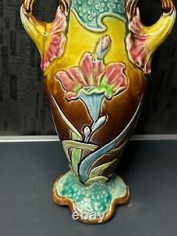 Art Nouveau Fives Lille Gustave de Bruyn Vase en barbotine floral 1900