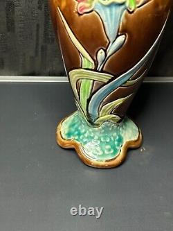 Art Nouveau Fives Lille Gustave de Bruyn Vase en barbotine floral 1900