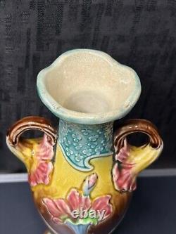 Art Nouveau Fives Lille Gustave de Bruyn Vase en barbotine floral 1900