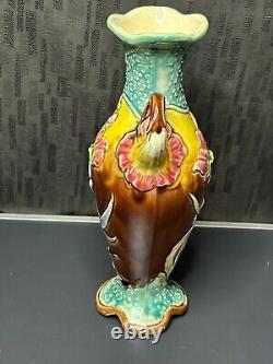 Art Nouveau Fives Lille Gustave de Bruyn Vase en barbotine floral 1900