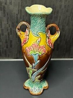 Art Nouveau Fives Lille Gustave de Bruyn Vase en barbotine floral 1900