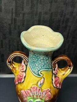 Art Nouveau Fives Lille Gustave de Bruyn Vase en barbotine floral 1900