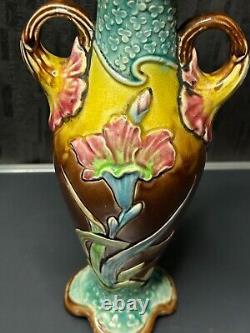 Art Nouveau Fives Lille Gustave de Bruyn Vase en barbotine floral 1900