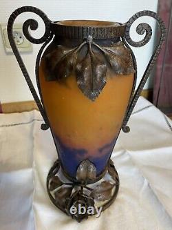 Art Nouveau Grand Vase Muller Pâte De Verre Et Fer Forgé 1900