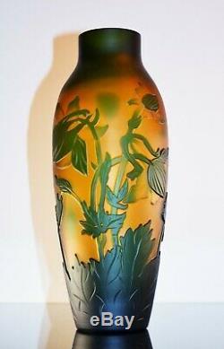 Art Nouveau Grand Vase Pte De Verre Dégagé L'acide Era Daum Galle Vianne Signe