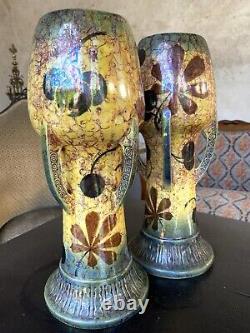 Art Nouveau Jugendstil Exceptionnelle Paire Vases Céramique Vienne Autriche