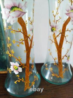 Art Nouveau / Paire de grands vases émaillés 1900-Décor fleurs de pommiers