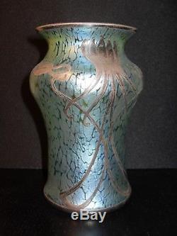 Art Nouveau Sublime Vase LOETZ Crete Papillon Silver Overlay