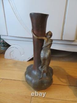 Art Nouveau Superbes 2 vases A de Raudery Nymphe art deco régule patine bronze