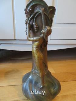 Art Nouveau Superbes 2 vases A de Raudery Nymphe art deco régule patine bronze