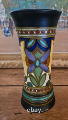 Art Nouveau Vase Ceramique Gouda Hollande Madeleine Plazuid Numerote H 15.50 CM