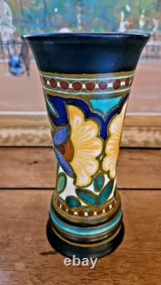 Art Nouveau Vase Ceramique Gouda Hollande Madeleine Plazuid Numerote H 15.50 CM