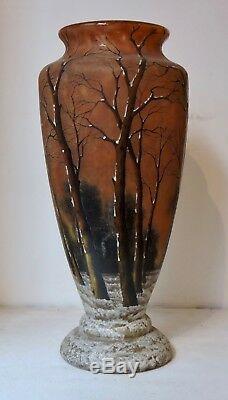 Art Nouveau Vase Paysage Hiver Daum Nancy Winter Land Glass Vase Circa 1900