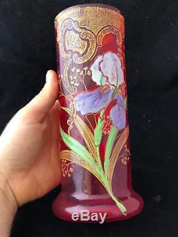 Art Nouveau Vase Verre Emaillée Irys Antique Glass French Jugendstil Vers 1900