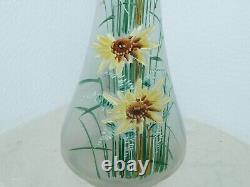 Art Nouveau Vase Verre Fleurs D'Été Iridescent! Décor Floral! H30,5cm