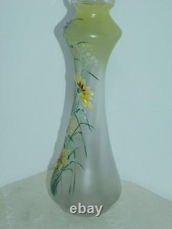 Art Nouveau Vase Verre Fleurs D'Été Iridescent! Décor Floral! H30,5cm