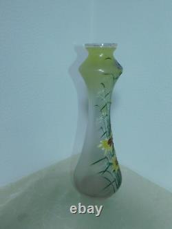 Art Nouveau Vase Verre Fleurs D'Été Iridescent! Décor Floral! H30,5cm