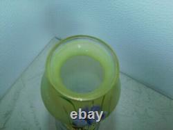 Art Nouveau Vase Verre Fleurs D'Été Iridescent! Décor Floral! H30,5cm