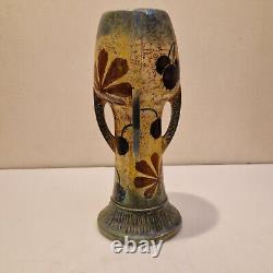 Art nouveau Amphora Paire de grand vases émail irisé H. 25 cm Marronnier