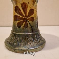 Art nouveau Amphora Paire de grand vases émail irisé H. 25 cm Marronnier