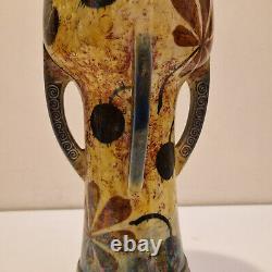 Art nouveau Amphora Paire de grand vases émail irisé H. 25 cm Marronnier