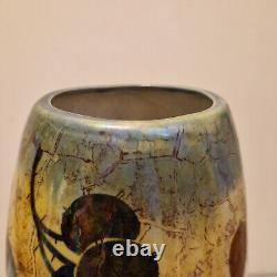 Art nouveau Amphora Paire de grand vases émail irisé H. 25 cm Marronnier