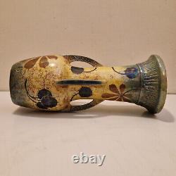 Art nouveau Amphora Paire de grand vases émail irisé H. 25 cm Marronnier