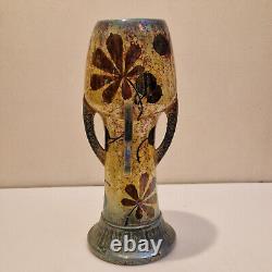 Art nouveau Amphora Paire de grand vases émail irisé H. 25 cm Marronnier
