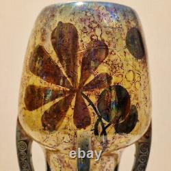 Art nouveau Amphora Paire de grand vases émail irisé H. 25 cm Marronnier