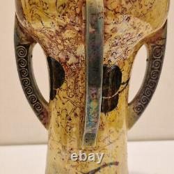 Art nouveau Amphora Paire de grand vases émail irisé H. 25 cm Marronnier