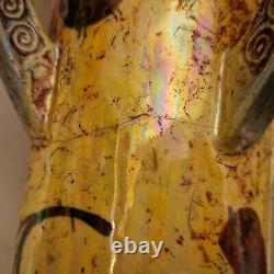 Art nouveau Amphora Paire de grand vases émail irisé H. 25 cm Marronnier