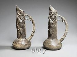 Art nouveau paire vases en étain signée W. Hering vers 1900