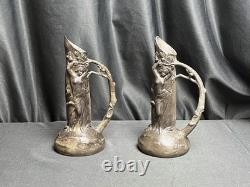 Art nouveau paire vases en étain signée W. Hering vers 1900
