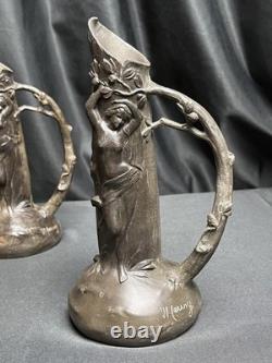 Art nouveau paire vases en étain signée W. Hering vers 1900